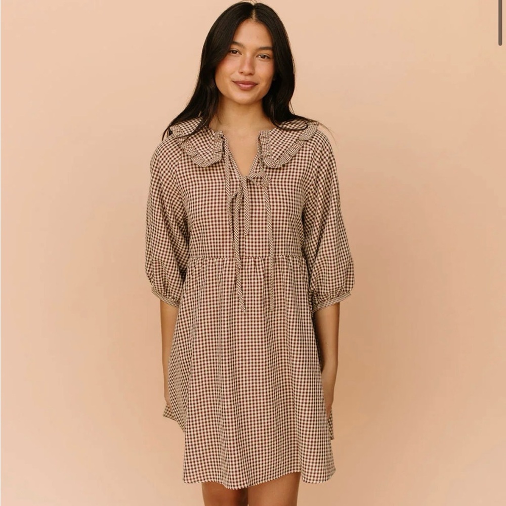 Polygram gingham collared tie dress